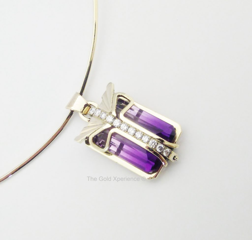 Collectie Amsterdam: Gouden collier ametrien amethist diamant amsterdamse school art deco