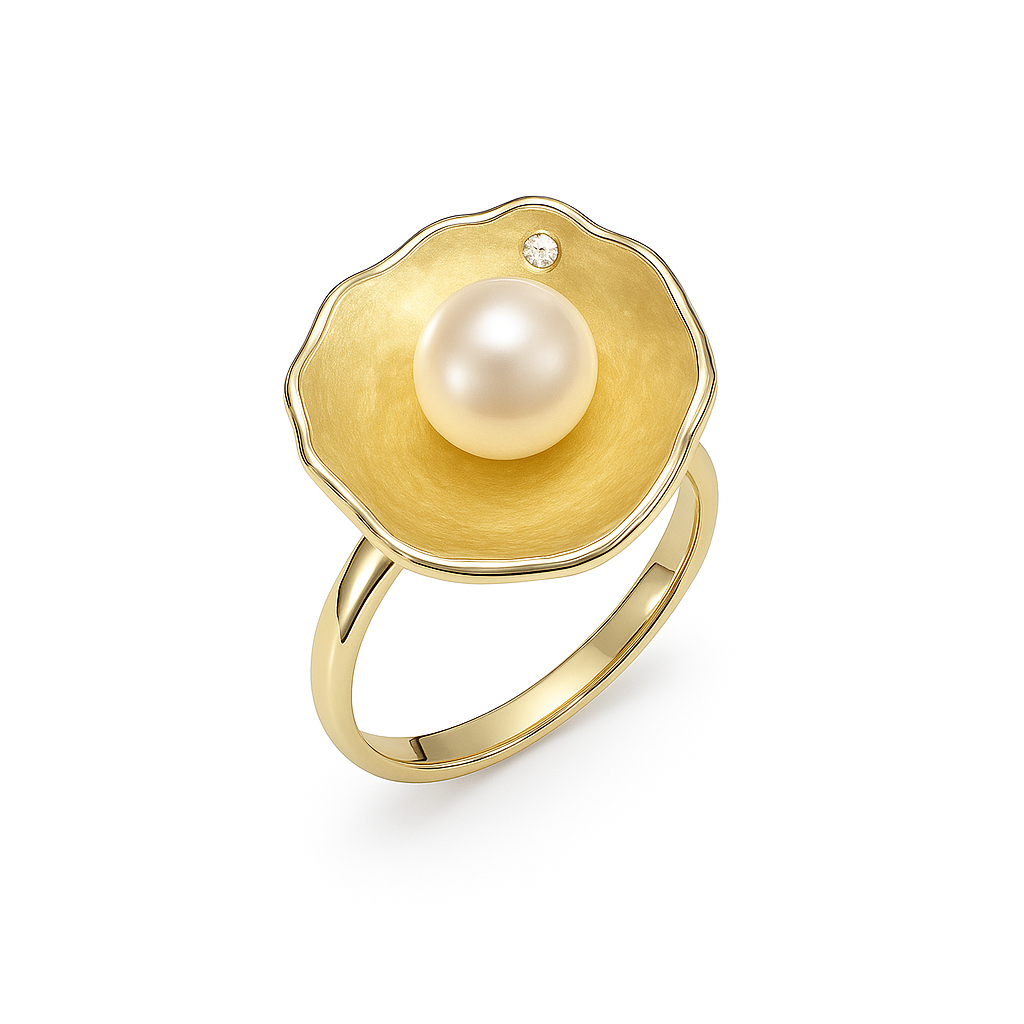 Ring bloem goud parel diamant Firenze