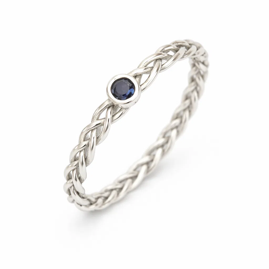 Platina ring vlecht gevlochten saffier