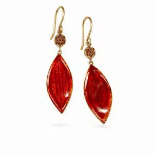 Oorbel goud robijn emaille