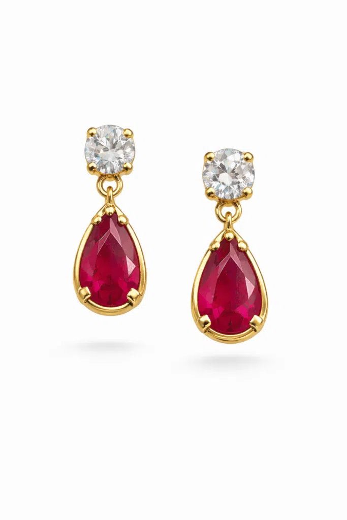 Earring gold with ruby