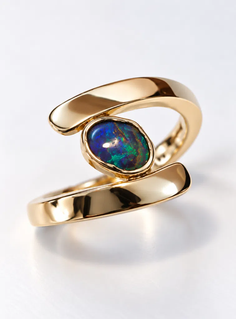Anello d'oro con opale blu